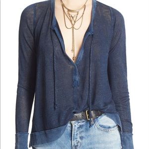 Free People Affogato Linen split neck top size S